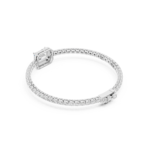 Pulsera de Diamantes Cultivados en Laboratorio de Oro Blanco de 10K, Corte Esmeralda de Lujo, con Halo de Diamantes, para Mujer - Product Image 3