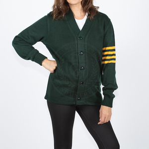Cardigan personnalisé pour homme, vert foncé, en acrylique tricoté avec rayures jaunes, col en V, pull décontracté pour homme et femme, coupe ample - Product Image 2