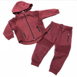 Custom Toddler Boy Ribbed Fleece Biker Hoodie <b>Set</b> Wholesale Winter Outdoor Kids Zipper Jacket Pants Two Piece <b>Jogger</b> Tracksuit - Product Image 1