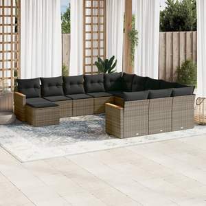 Ensemble de canapés d'extérieur en rotin PE gris avec structure en acier thermolaqué et polyester, collection L Garden Sets - Product Image 1