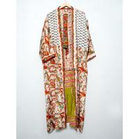 Kimono de Estilo Vintage en Satén de Seda con Cuello en V, Cierre con Cordón, Estampado, Modesto, para Verano e Invierno, Mangas Tres Cuartos, Secado Rápido