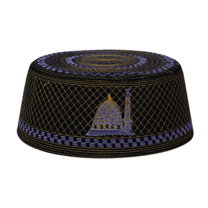 Chapeau de prière musulman Kufi pour hommes, broderie dôme de la Pierre Sainte, en tissu maillé respirant et perforé, coiffe traditionnelle islamique Taqiyah - Product Image 3