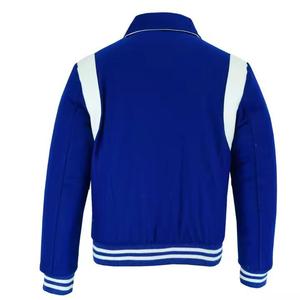เสื้อแจ็คเก็ตวาร์ซิตี้สีน้ำเงินรอยัลสำหรับผู้ชาย แต่งสีขาว คอปกพับได้ เสื้อคลุมลำลอง ทรงปกติ ผ้าโพลีเอสเตอร์ - Product Image 5