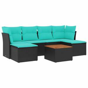 Juego de sofás de patio de ratán sintético negro de 7 piezas con cojines, elegantes muebles de exterior - Product Image 2