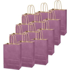 24pcs Purplish <b>Red</b> Gift Bags with Handles 8.3"x6"x3.15" Solid Color <b>Paper</b> Bags Party Favor Bulk Supply - Product Image 2
