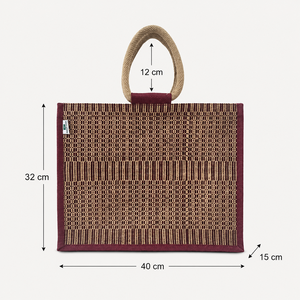 Custom Logo Laminated Jute Tote Bag Geometric Maroon Reusable Shopping Promotional <b>Gift</b> Bag 40x32x15 cm Wholesale Manufacturer - Product Image 2