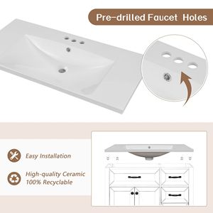 Mobile Bagno Nero da 36 Pollici con Lavabo Integrato, Struttura Solida e Cassetti in MDF - Product Image 5