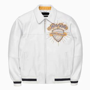 Chaqueta de cuero Pelle Pelle de fabricante OEM, bordada, estilo urbano, personalizada, de cuero vacuno genuino, para hombre, para invierno. - Product Image 1