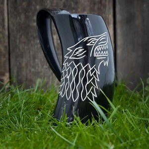 Corne à boire viking saxonne artisanale écologique, très demandée, avec poignée en corne sur mesure, beau design sculpté, de haute qualité - Product Image 3
