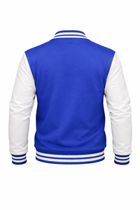 <b>Men's</b> Blue <b>White</b> Varsity <b>Jacket</b> Preppy Style Turn-down Collar Genuine Leather Button Front Regular Fit Breathable Windproof - Product Image 5
