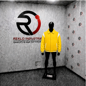 NEW QUALITY YELLOW AND <b>WHITE</b> VARSITY <b>JACKET</b> FOR <b>MEN</b> CLASSIC BOMBER BASEBALL STYLE PREMIUM ZIP FRONT CASUAL STREETWEAR OUTERWEAR - Product Image 3