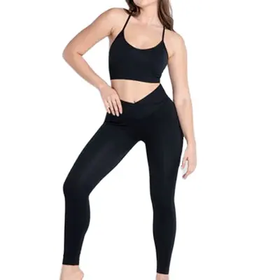Logo kustom kualitas tinggi ukuran besar pakaian olahraga kebugaran pakaian Yoga set Legging Yoga untuk wanita