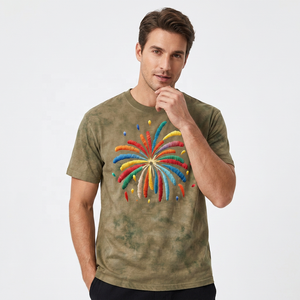 Men's Short Sleeve Woven <b>T</b>-<b>Shirt</b> <b>Rainbow</b> Firework Regular Fit O-Neck Casual 100% Mercerized Cotton Quick Dry Breathable - Product Image 5