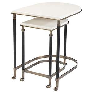 Set of 2 <b>Nesting</b> <b>Tables</b> Casted Aluminium with Heavy Metal Top New Design Patina Extendable Living Room Furniture - Product Image 6