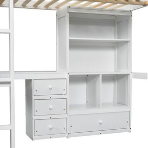 Letto a soppalco in legno a grandezza naturale con scrivania e cassetti contenitore, scaletta integrata, scrivania e mensole portaoggetti per bambini - Product Image 3