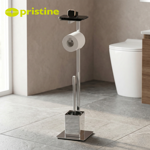 Modern Steel Freestanding Toilet <b>Paper</b> <b>Holder</b> With Plunger And Shelf For Bathroom - Product Image 6