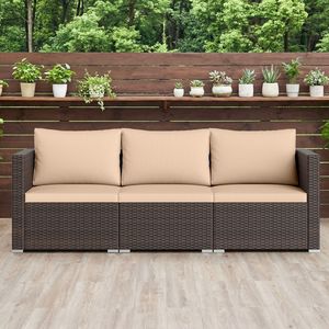 Ensemble de canapé d'extérieur en 3 pièces avec coussins, structure en rotin, coussins moelleux et housses faciles à nettoyer, parfait pour la terrasse et le jardin - Product Image 2