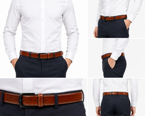 Ceinture en cuir véritable pour homme, en cuir de vachette, couleur unie, boucle à ardillon, formelle, décontractée, largeur 35 mm, durable, moulage monobloc - Product Image 3