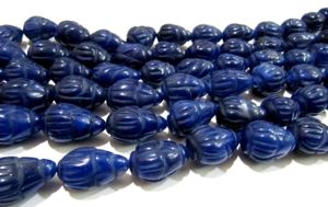 Sold Per 6 Loose Beads Best Quality Dyed Blue Sapphire Hand Carved Designer Size 10x14mm to 14x20mm Tear <b>Drop</b> Beads - Product Image 4