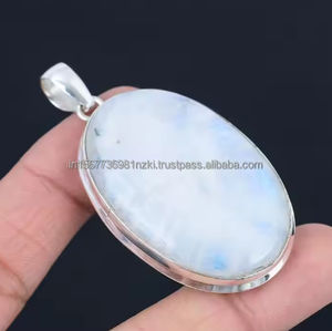Colgante de Abalorio Simple para Boda, Piedra Ovalada de Piedra Lunar con Forma de Amante, Colgante de Plata Esterlina Chapado en Rodio - Product Image 5