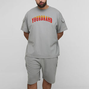 Ensemble deux pièces pour homme de haute qualité, 100% coton, personnalisé, respirant, confortable, à épaules tombantes, streetwear imprimé - Product Image 1