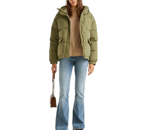 Veste matelassée réversible pour femme, couleur verte unie, écologique, imperméable, respirante, à manches longues, à capuche, coupe-vent - Product Image 2