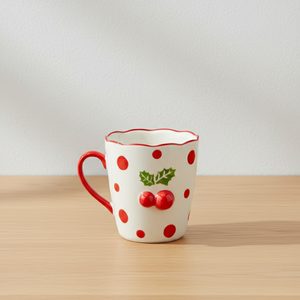 Taza de Porcelana Fina de Primera Calidad 3460987A-0.36 NUEVA con Estampado de Flor de Poinsettia y Puntos - Product Image 2
