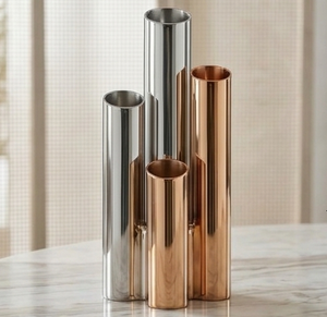 Juego de Jarrones Modernos de Metal para Mesa, Jarrones Cilíndricos Redondos Plateados y Cobre, Decoración para Mesa de Comedor - Product Image 1