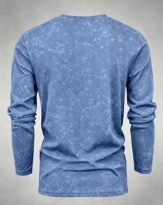 เสื้อยืดคอกลมแขนยาวผู้ชาย ลายมัดย้อม สีน้ำเงิน เสื้อสวมหัวลำลอง สำหรับฤดูใบไม้ร่วง - Product Image 2