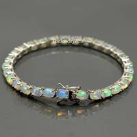 Bracelet à breloques opale en argent sterling, opale arc-en-ciel, cadeau unisexe pour elle
