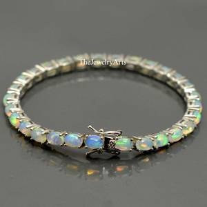 Bracelet à breloques opale en argent sterling, opale arc-en-ciel, cadeau unisexe pour elle - Product Image 6