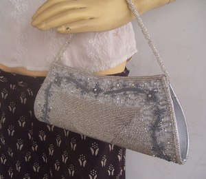 Handmade Beaded <b>Clutch</b> Evening <b>Bag</b> With Floral Embroidery White Party Accessory - Product Image 6