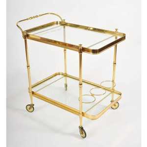 Carrito de Bar Moderno de Lujo con Acabado Dorado, Carrito de Servicio Rodante de Metal de 2 Niveles, Mueble para el Hogar, Estante para Licores y Vinos, Estación de Bebidas - Product Image 1