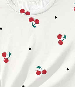 Girls 2-Piece <b>Cherry</b> Print Set Short Sleeve <b>Top</b> With Shorts Summer Outfit Cute Style - Product Image 4