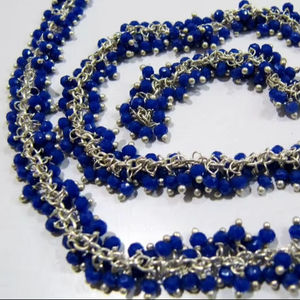 Peacock Blue Color Grape Chain, Hydro Quartz 2.5mm beads <b>Wire</b> Wrapped Dangling Cluster Sold per foot - Product Image 2