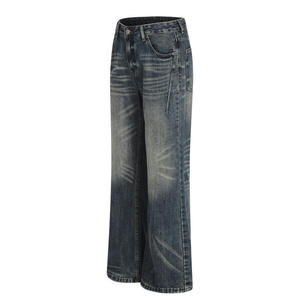 Pantalones Vaqueros Anchos de Mezclilla Cruda para Hombre, Estilo Personalizado, Azul Oscuro, Corte Holgado, Estilo Urbano, Fabricante, Venta al Por Mayor - Product Image 6