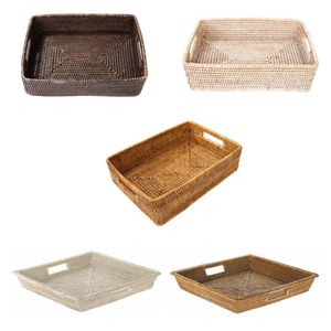 CROSSWEAVE Rectangle Bathroom Tray Countertop Rattan Tray Home Décor <b>Square</b> Tray Built-In Handles - Product Image 1