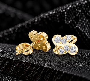 ต่างหูเพชรทรงกลมเพาะเลี้ยงในห้องปฏิบัติการ ทอง 14K 18K ประดับเพชรหกเม็ดรูปผีเสื้อ 0.55 กะรัต DEF VVS ของขวัญวันเกิด เครื่องประดับชั้นดี ODM - Product Image 1