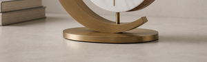 Minimalist Circular Desk Clock With Marble Face Brass Frame Silent Quartz Movement Needle Display - Product Image 3