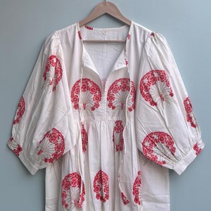 Vestido Casual Midi para Mujer, Tejido 100% Algodón, Estampado Floral Liso, Vestido Diario de Manga Corta, Cintura Imperio, Estilo Babydoll, Cuello en V, Talla Grande - Product Image 2