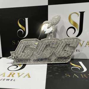 Colgante Personalizado de Moissanita con Diseño de Bolsa de Dinero, Plata de Ley 925, Letra Personalizada, Joyería de Rapper, Collar Hip Hop con Incrustaciones de Oro de 14k - Product Image 4