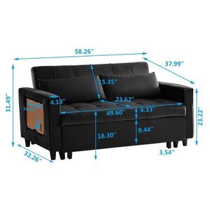 Modern Black Velvet Recliner Sofa with Pullout Bed Converts to Sofa Bed Side Coffee Table Adjustable <b>Backrest</b> 2 Lumbar Pillows - Product Image 6