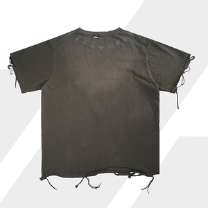 T-shirt en maille gris oversize pour homme, manches courtes, col rond, style urbain, couleur unie, délavé à l'acide, design vierge, longueur standard - Product Image 2