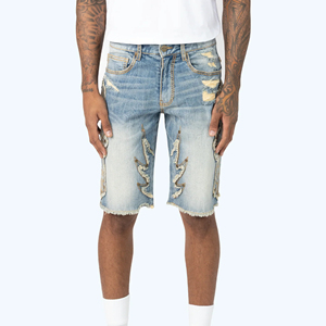 New Custom Regular Fit Casual Summer <b>Overalls</b> Knitted Denim Shorts High Quality Breathable Quick Dry <b>Men's</b> Shorts - Product Image 1
