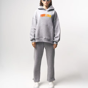 Ensemble de survêtement personnalisé 2 pièces pour femme, couleur unie, veste décontractée à capuche, pull à manches longues, ensemble deux pièces - Product Image 5