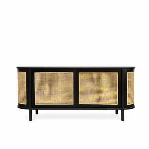 Modern Solid Wood Durable <b>Sideboard</b> with Storage Dark Finish Curved Design Midcentury Style Living Room Hotel Villa Furniture - Product Image 2