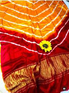 Sari en soie Gajji pure multicolore Leheriya Bandhani, fait main au Rajasthan, sari en soie tie-dye - Product Image 4