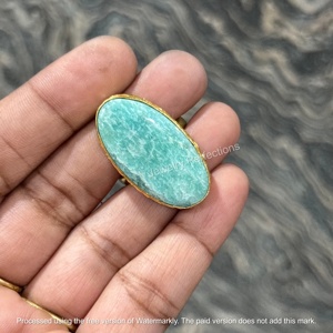 Women's & Children's Amazonite Oval Cut Bohemian <b>Eternity</b> <b>Ring</b> 925 Sterling <b>Silver</b> 18k Gold Plated Statement Large Stone Party - Product Image 2