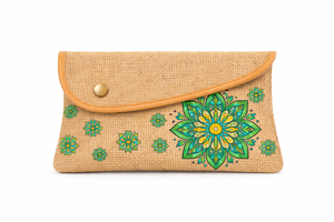 Pochette enveloppe en jute écologique avec imprimé mandala vert, faite à la main, réutilisable, trousse de maquillage de voyage - Product Image 5