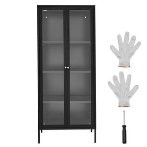 Vetrina Illuminata a 4 Ripiani Alta 66 Pollici con Porta in Vetro, Armadio Metallico per Stoccaggio con 3 Luci Regolabili a 3 Colori per Esposizione e Porcellana - Product Image 1